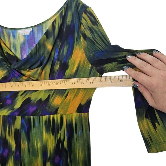 London Times Womens Abstract Multicolor Peacock Cowl Neck Dress 3/4 Sleeve 6 - Picture 6 of 8